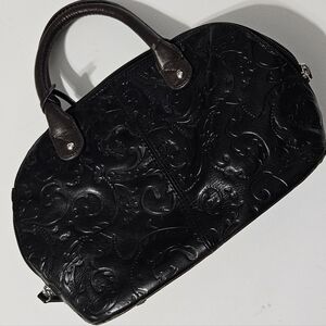 TIGNANELLO Beautiful Embossed Leather Handbag Purse Brown Vintage Shoulder Bag